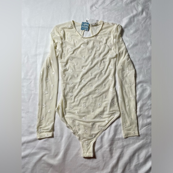 NWT Free People Ivory Mesh Make out  Bodysuit Women size M - Picture 4 of 9